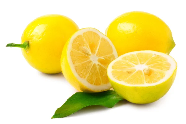 Two half lemons and whole on a white background — Stock Photo, Image