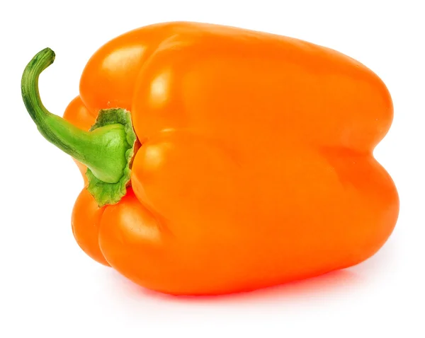 与孤立的白色背景上的绿色茎单一橙色辣椒ενιαία πορτοκαλί πιπεριά με πράσινο στέλεχος που απομονώνονται σε λευκό φόντο — Φωτογραφία Αρχείου
