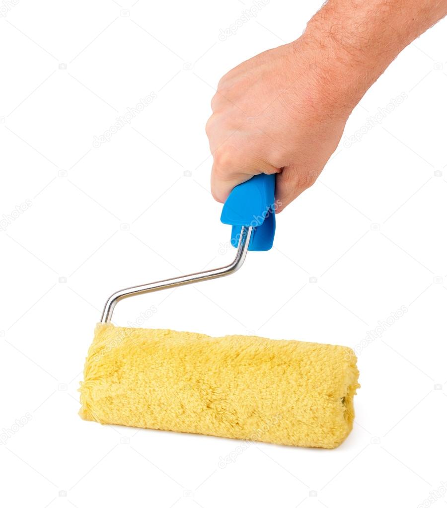 paint roller in hand on a white background