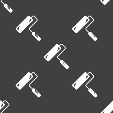 Roller simgesini işaret boya. Dikişsiz desen gri bir arka plan üzerinde