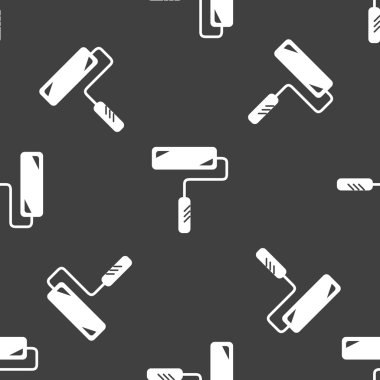 Roller simgesini işaret boya. Dikişsiz desen gri bir arka plan üzerinde