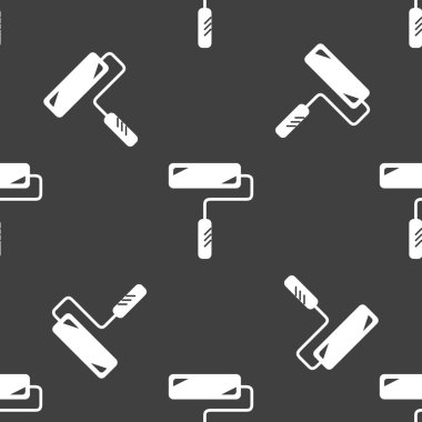 Roller simgesini işaret boya. Dikişsiz desen gri bir arka plan üzerinde