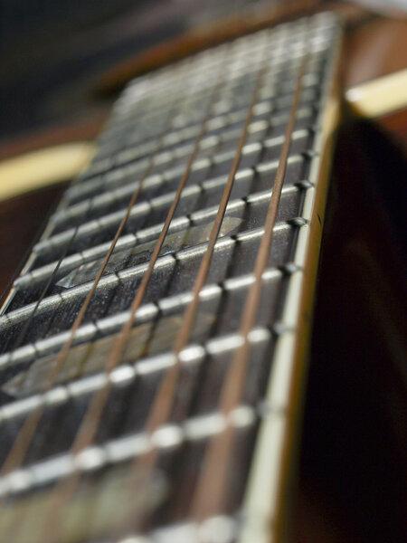 Closeup shot of guitar and strings