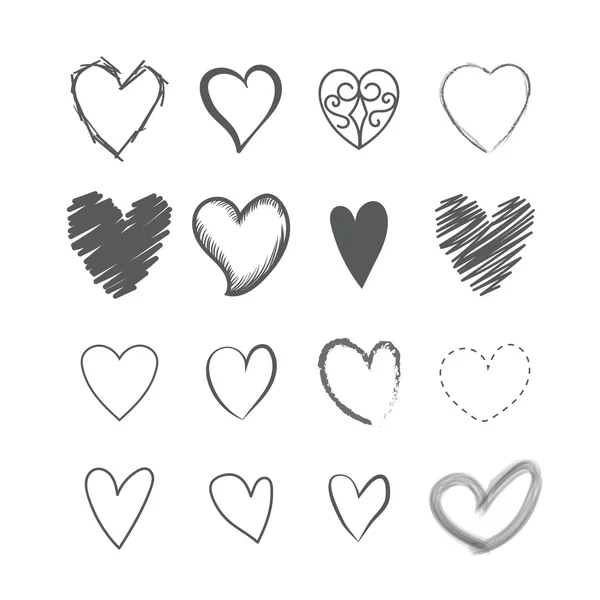 Conjunto de corazón forma manos dibujado iconos vector — Vector de stock