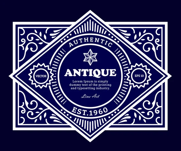 Vintage Vector Thine Line Border Antique Label Retro Illustration — Stock Vector