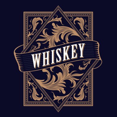 Antika çerçeve vintage batı sınır etiketi el oyması retro vektör illüstrasyonu