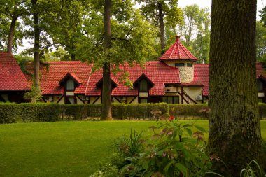 Ormandaki orman arazisindeki yazlık ev bahçe düzenlemesi huzurlu çevre alanı güzel mimari obje manzarası