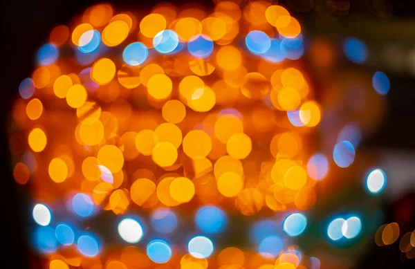 Oro Azul Navidad Luces Guirnalda Lámparas Iluminación Bokeh Abstracto Concepto — Foto de Stock