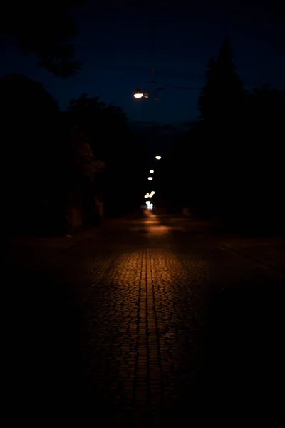 Foco Suave Estrada Pavimentada Rua Noite Carro Rota Abstrato Mal — Fotografia de Stock