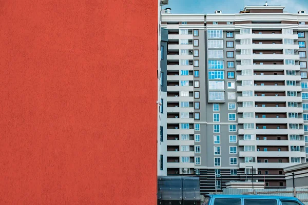 Città Edificio Immobiliare Architettura Sfondo Texture Rosso Muro Vuoto Copia — Foto Stock