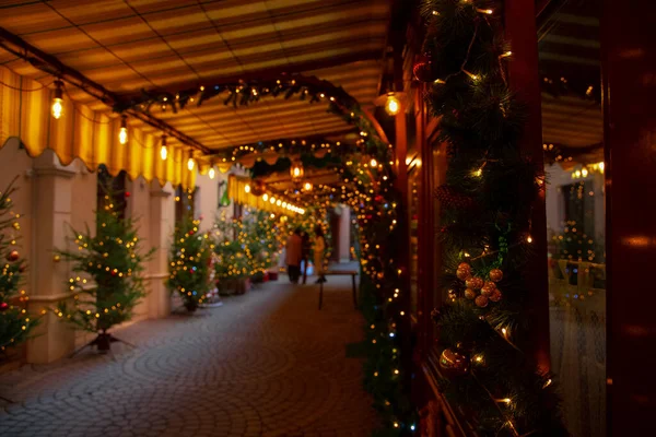 Luces Navidad Diciembre Enero Lámparas Guirnalda Calle Hermosa Vista Concepto — Foto de Stock