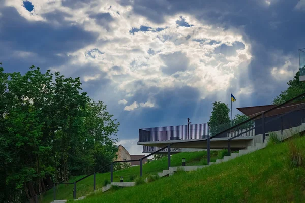 Město Scape Pohled Bod Balkon Mezník Objekt Prázdné Místo Bez — Stock fotografie