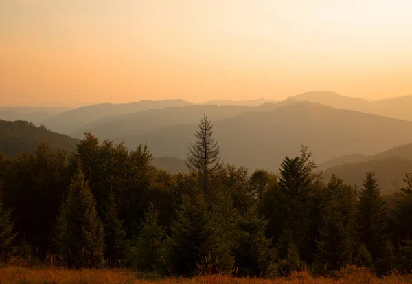 Dramatic Sunset Mountain Woods Landscape Scenic View Photography Highland Hills — Stock Photo, Image