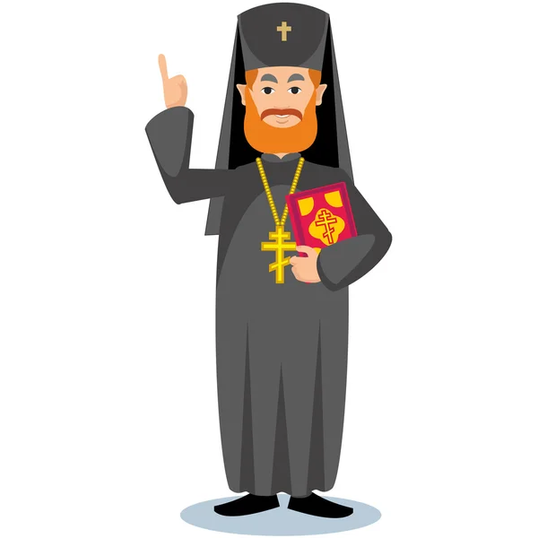 Православный священник с библией и крестом — стоковый вектор