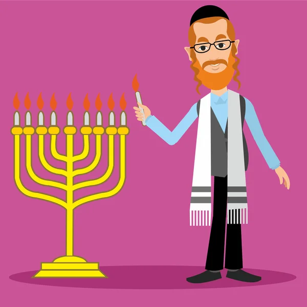 Orthodox jew,hassid with menorah — Stock Vector