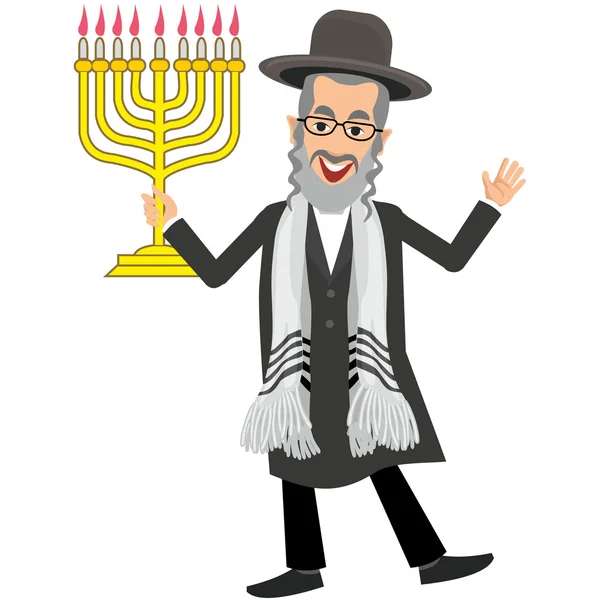 Judeu ortodoxo, hassid com menorah — Vetor de Stock