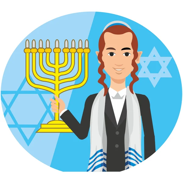 Jew,hassid,rabbi,with Payot and Kippah — Stock Vector