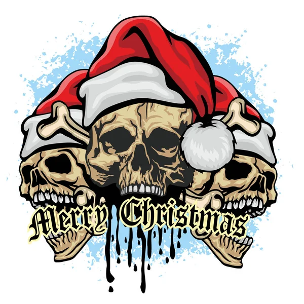 Signo Navidad Con Calavera Santa Claus Camisetas Diseño Vintage Grunge — Vector de stock
