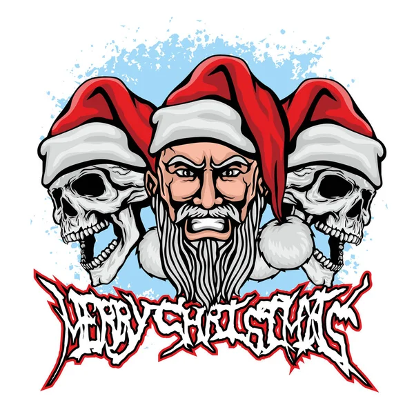 두개골 산타클로스와 Xmas Sign Skull Santa Claus Grunge Vintage Design — 스톡 벡터