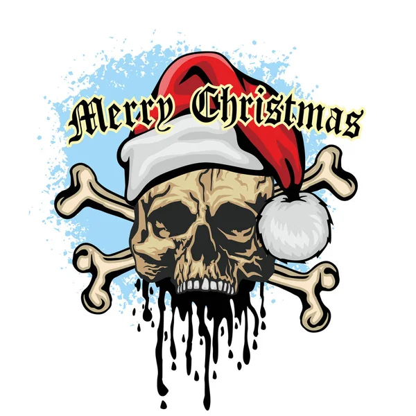 Weihnachtsschild Mit Totenkopf Und Weihnachtsmann Grunge Vintage Design Shirts — Stockvektor