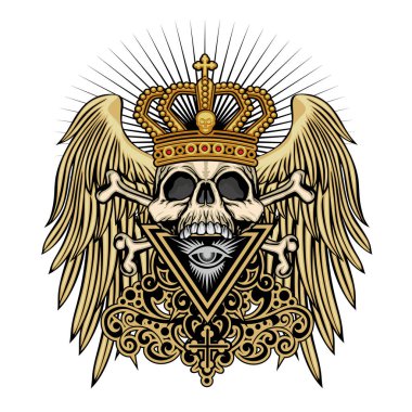 Kafatası ve kanatlı gotik tabela, grunge vintage tasarım tişörtler