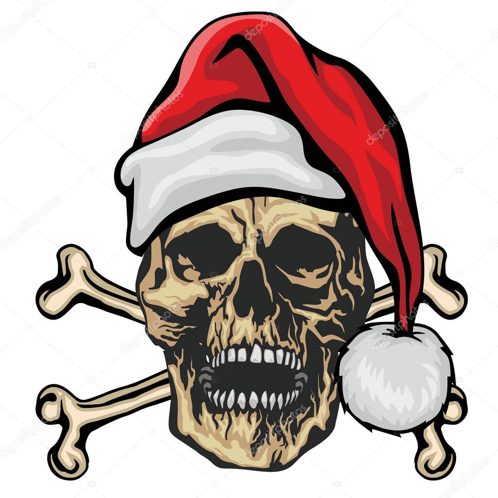 Xmas sign with skull and Santa Claus, grunge vintage design t shirts