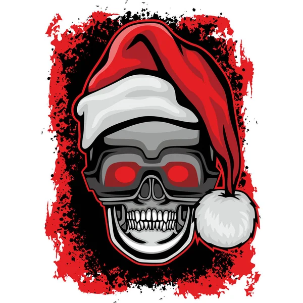 Weihnachtsschild Mit Totenkopf Und Weihnachtsmann Und Gasmaske Grunge Vintage Design — Stockvektor