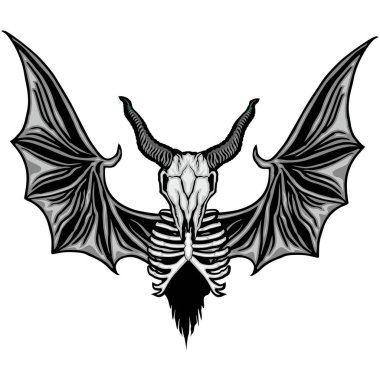 Kafatası ve yarasa kanatlı gotik tabela, grunge vintage tasarım tişörtler