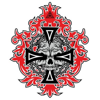 Kafatası ile gotik tabela, grunge vintage tasarım tişörtler