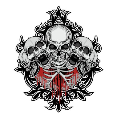 Kafatası ile gotik tabela, grunge vintage tasarım tişörtler