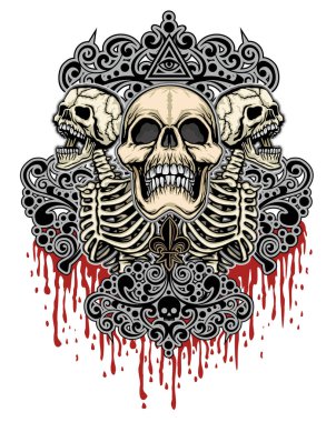 Kafatası ile gotik tabela, grunge vintage tasarım tişörtler