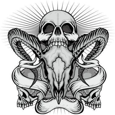 Boynuzlu kafatası ile gotik tabela, grunge vintage tasarım tişörtler