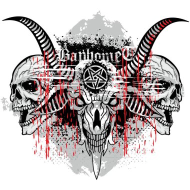 Boynuzlu kafatası ile gotik tabela, grunge vintage tasarım tişörtler