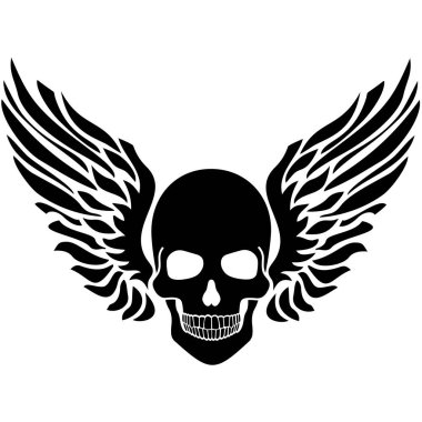 Gotik tabela, şablon, kanatlı kafatası, eski moda tişörtler.