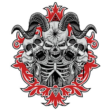 Kafatası ile gotik tabela, grunge vintage tasarım tişörtler