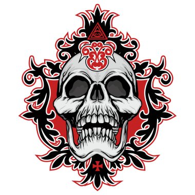 Kafatası ile gotik tabela, grunge vintage tasarım tişörtler