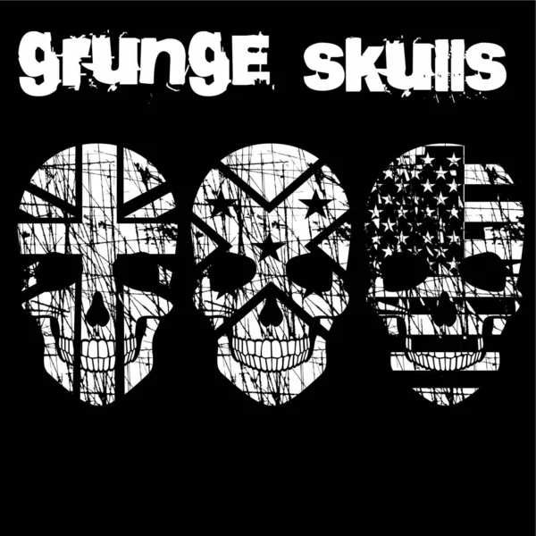 Crâne Avec Drapeaux Shirts Design Vintage Grunge — Image vectorielle