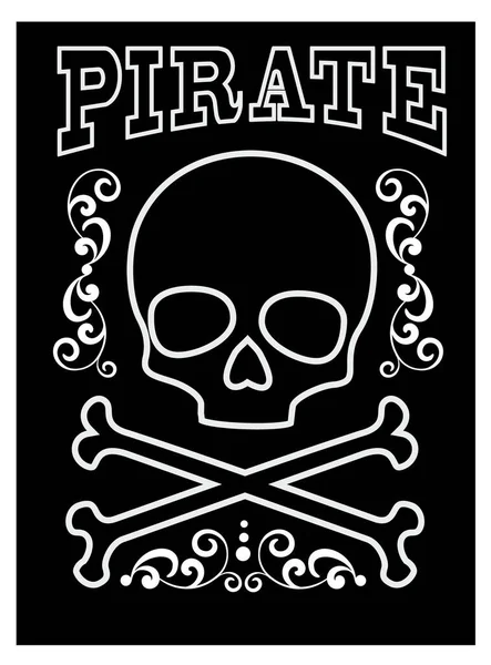 Pirat Znak Wesoły Roger Czaszki Grunge Vintage Projekt Koszulki — Wektor stockowy
