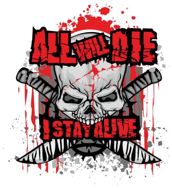 Kafatası ile agresif amblem, grunge vintage tasarım tişörtler