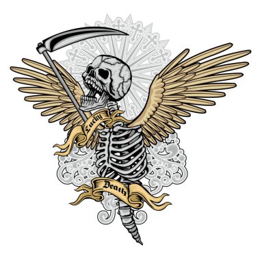 Kafatası ile gotik tabela, grunge vintage tasarım tişörtler