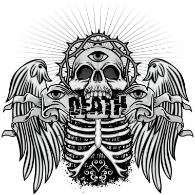 Kafatası ile gotik tabela, grunge vintage tasarım tişörtler