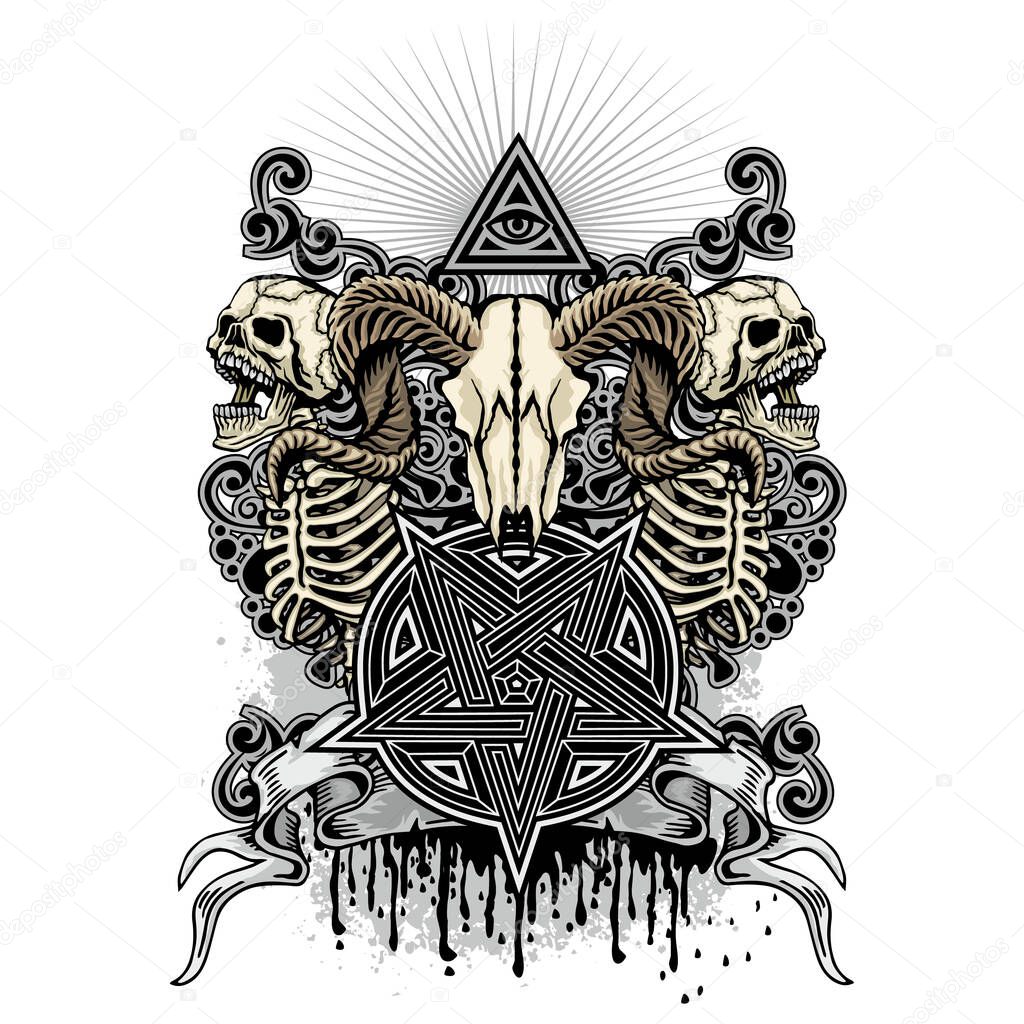 Gothic sign with skull and wings, grunge vintage design t shirts