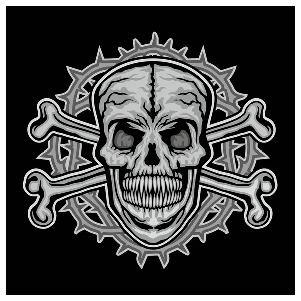 頭蓋骨と骨のゴシックサイン グランジヴィンテージのデザインTシャツ — ストックベクタ