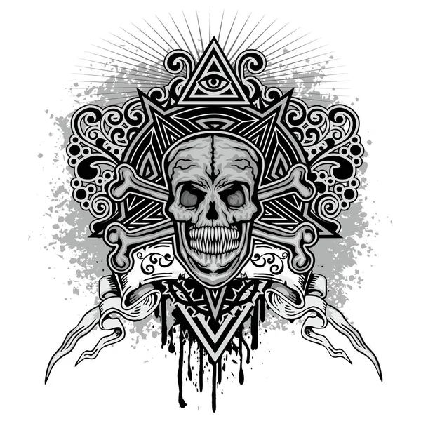 Gothic Schild Mit Totenkopf Und Knochen Grunge Vintage Design Shirts — Stockvektor