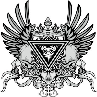 Kafatası ile gotik tabela, grunge vintage tasarım tişörtler