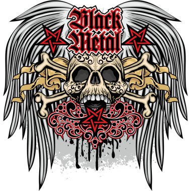 Kafatası ile gotik tabela, grunge vintage tasarım tişörtler