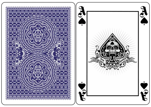 Totenkopf Mit Pik Spielkarte — Stockvektor