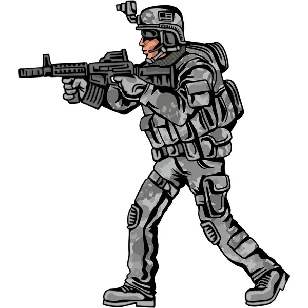 Soldado Camuflaje Con Arma — Vector de stock