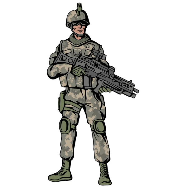 Soldado Camuflaje Con Arma — Vector de stock