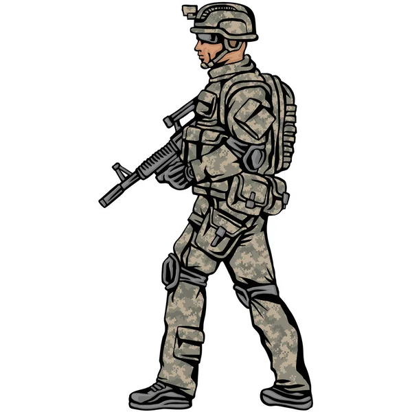 Soldado Camuflagem Com Uma Arma —  Vetores de Stock